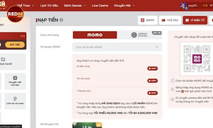 Các bước nạp tiền tại Red88 bằng ví điện tử nhanh chóng 